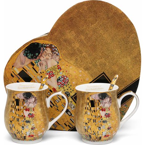Tazze in porcellana "Il Bacio" di Gustav Klimt, 2 pezzi, con cucchiaini, in omaggio (1/5)