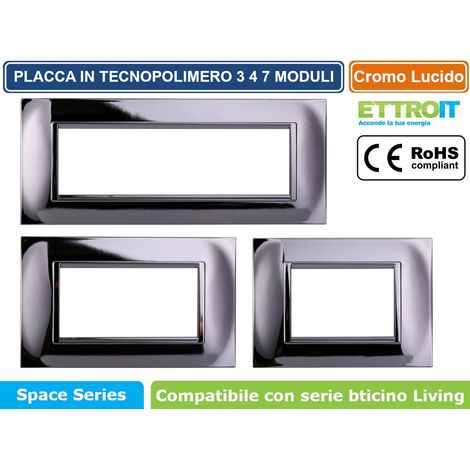 Placca Plastica Quadrata Serie Space 4P Colore Cromato Lucido Compatibile Con Bticino Living Light (1/4)