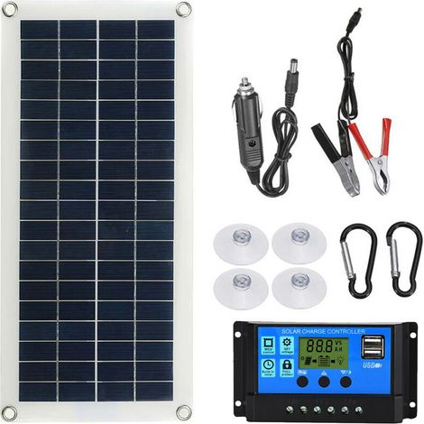 Kit de panneau solaire flexible portable 300 W Commutateur 12/24 V Interface de charge USB Panneau solaire avec contrôleur Cellules solaires étanches pour téléphone RV Car (30 A) (1/5)
