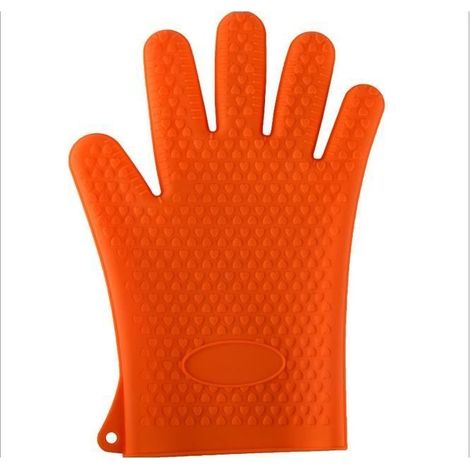 Hitzebeständige Küchenhandschuhe, Grillhandschuhe, Universal-Ofenhandschuhe, Grillhandschuhe, BBQ-Ofenhandschuhe, rutschfeste Ofenhandschuhe, orange Silikon (1/2)