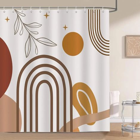 Filiyano-Rideau de douche bohème, motif abstrait médiéval, arche, soleil, feuilles, lignes, esthétique minimaliste, moderne et géométrique, 240 x 180