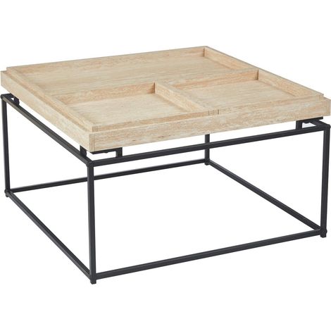 Table Basse Compartimentée "Duplix" 80cm Beige (1/5)