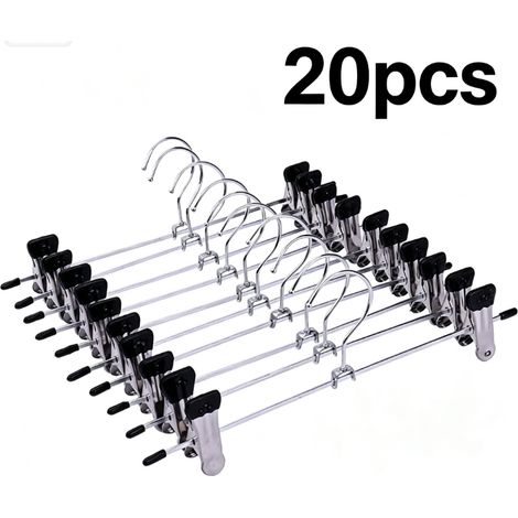 Cintres Porte-Pantalons Antidérapant Cintres Pour Pantalons En Métal Avec Clips Réglables Cintres De Pantalon Pour Jupes, Pantalons, Jeans 28 Cm (Lot De 20) (1/5)