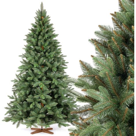 Fairytrees Künstlicher Weihnachtsbaum Nordmanntanne Premium, mit braunem Stamm und Echtholz Baumständer (1/5)