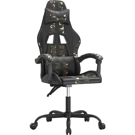 Chaise de jeu Chaise de Gaming pivotante Noir et camouflage Similicuir (1/5)