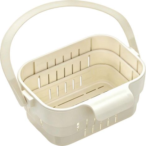 Égouttoir pliable pour évier de cuisine, passoire télescopique suspendue et pliable, gain de place, adaptable à tous les besoins, égouttage efficace, blanc riz (1/5)