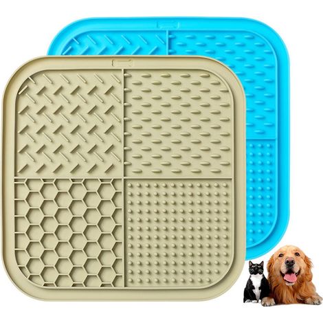 Leckmatte für Hunde - Futtermatte - 20 × 20 cm - 2 Stück - Futterverlangsamung - Schnüffelmatte für Hunde - Leckmatte für Hunde und Katzen - Leckplatte für Haustiere - Braun/Blau (1/5)