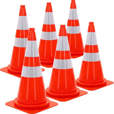 ECD Germany Lot de 6 Cônes de Signalisation 75 cm, Orange, Plot de Chantier Réfléchissant avec 2 Bandes et Empilable, Grande et Robuste avec Fente pour les Doigts, Régulation Trafic Contrôle Routier (1/5)