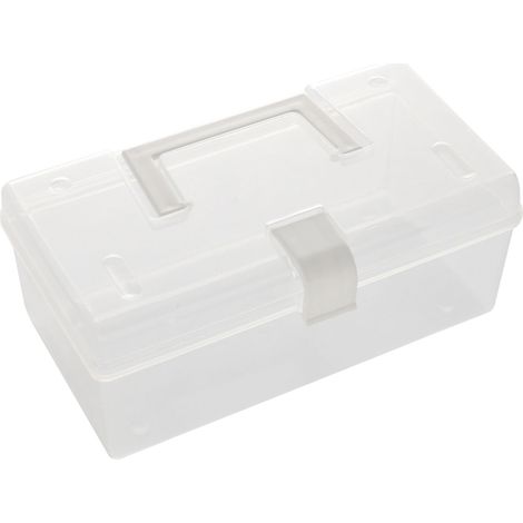 Boîte de rangement en plastique avec poignée, boîte de rangement portable, transparente et polyvalente pour les collations, les jouets et la papeterie. (1/4)