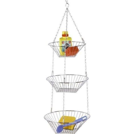 pair Corbeille de fruit à suspendre Trio, panier à fruit suspendu, 3 corbeilles, Métal, Ø 28x77 cm, brillant