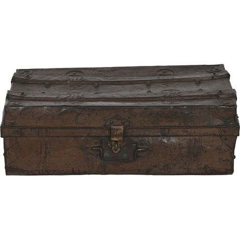 Coffre de rangement en métal coloris marron - longueur 66 x profondeur 44 x Hauteur 25 cm (1/5)