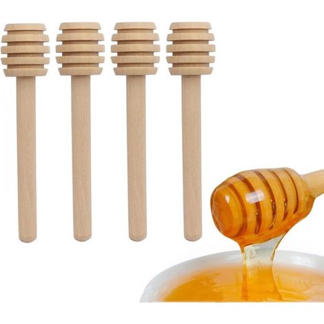 Set di 4 cucchiai per miele, manico in legno da 7,6 cm, forma a nido d'ape, bastoncino per raccogliere, misurare e conservare il miele, mescolatore per miele, cucchiaio per miele (1/5)