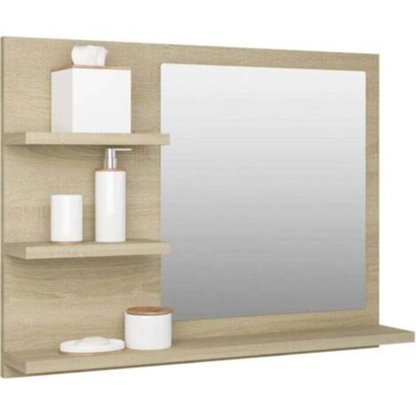 ZVD- Armoire de Toilette Miroir Salle de Bain, Armoires de Salle de Bain avec Miroir Rangement Style Moderne pour Salle de Bain, 60 x 10,5 x 45 cm, chêne sonoma -