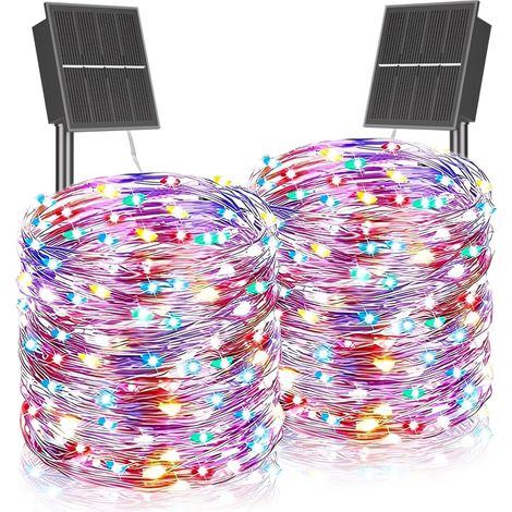 Solar-Lichterkette für den Außenbereich – 2 x 22 m – 200 LEDs – Wetterfest – 8 Modi – IP65 – Wasserdicht – Weihnachtsdekoration – Für Balkon, Garten, Party – Mehrfarbig (1/5)