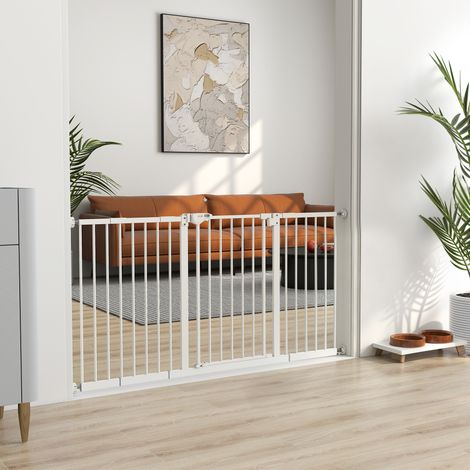 Barrière de sécurité animaux porte fermeture automatique système de double verrouillage sans perçage 3 extensions blanc