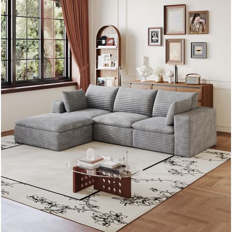 Divano modulare in tessuto grigio 260 cm, 3 colli DESVIAE (1/5)