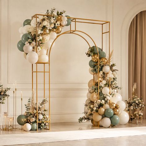 Support d'arche de mariage dorée pour cérémonie, arche de jardin en métal pour ballons 1,8×2,4m (1/5)