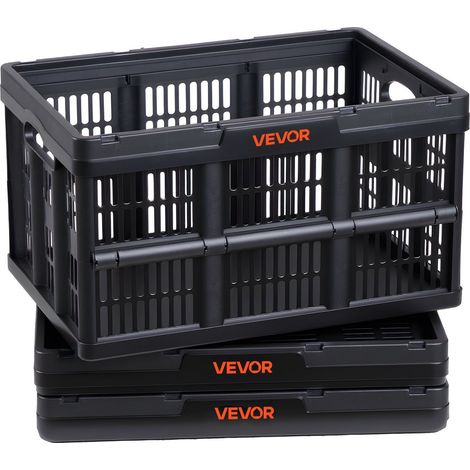 Paniers de rangement pliables en plastique, lot de 3, 45 L, caisses empilables avec poignées, supporte 15 kg par bac, boîtes robustes gain de place, pour organisation maison (1/5)