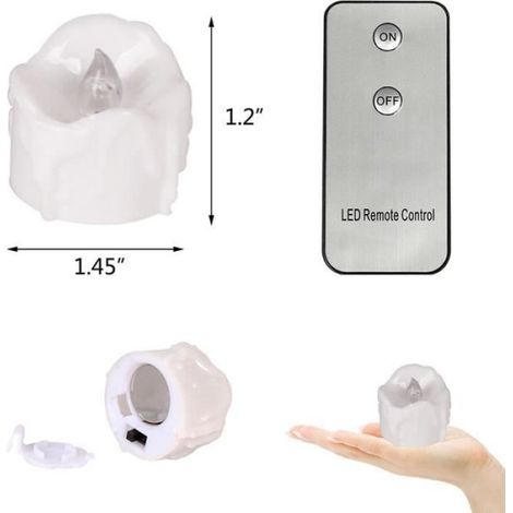 Bougie LED - Flamme Vacillante - Télécommande Incluse - Piles CR2032 Fournies - 4 x 3,5 cm - Lot de 12 (1/4)