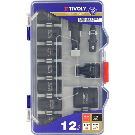 Tivoly • Confezione da 12 bussole Impact 1/2" e accessori