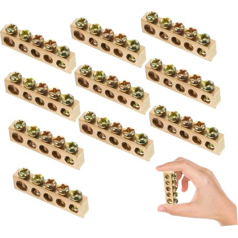 Lot de 10 Bornes à Vis en Cuivre 5 Trous, Bloc de Mise la Terre Compact, Barre Neutre Isolée pour Distribution Électrique Industrielle, Connecteur Bornier de Câblage Fiable (1/5)