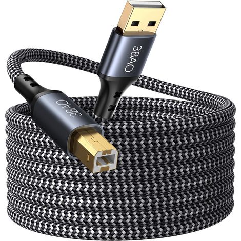 Câble d'imprimante USB 2.0 de type A mâle vers B mâle en nylon tressé pour HP/Dell/Canon/Lexmark/Xerox/Brother/Samsung, etc. (1/5)