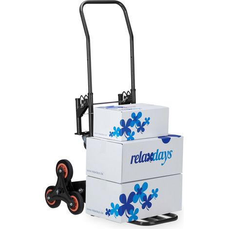 Relaxdays Stair Climbing Hand Truck, Folding Cart, up to 50/150 kg, Solid Rubber Tyres, Height Adjustable, Black (1/5)