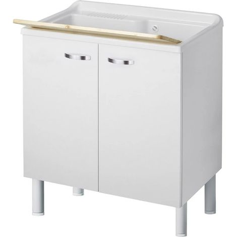 Lavatoio serie Arcobaleno con vasca 80x50 cm a un'anta bianco maniglie cromate (1/3)