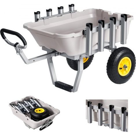 Carro de Pesca para Playa con Ruedas Todoterreno de 330 mm y Portacañas, Carrito para Playa de Aluminio con Capacidad de 90 kg, 8 Soportes para Cañas para Pesca, Transporte, Camping y Exteriores
