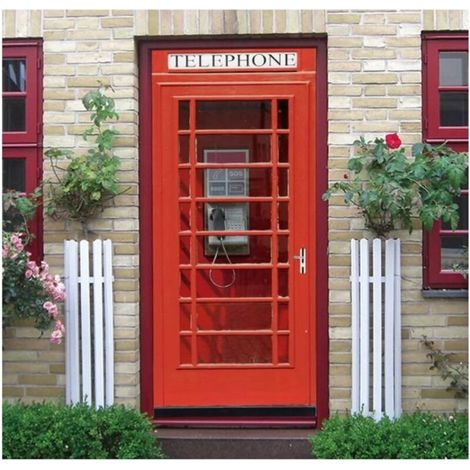 Foto-Türaufkleber – 3D-Aufkleber einer roten Londoner Telefonzelle, dekoratives Wandposter (1/4)
