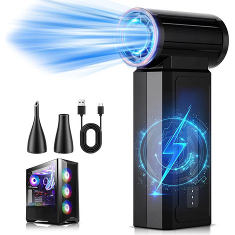 Soufflette Électrique Sans Fil - 4 Vitesses - 36 M/S - Pour Claviers Ordinateurs Et Nettoyage Profond - Rechargeable Via USB-C - Noir (1/5)