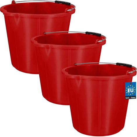 KOTARBAU® Lot de 3 Seau de Maçon 21 L - Seau de Chantier - avec Bec Verseur - PEHD - Seau à Mortier - Seau de Construction - Seau à Plâtre - avec Anse et Graduation - Rond - Noir (1/4)