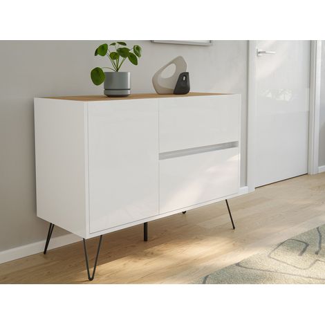 Raumwunder L Sideboard Kommode 100cm 2 SoftClose 1 Tür Weiß/Eiche Top (1/5)