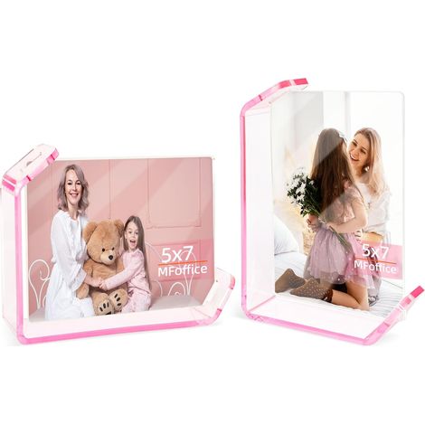 cadres photo en acrylique colorés support flottant double face positionnement horizontal et vertical 5x7 pouces lot de 2 Rose (1/5)