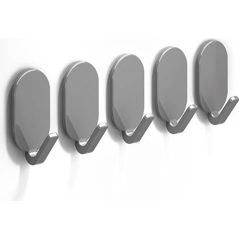 Ganci ovali autoadesivi - grigi - confezione da 5, adatti per appendere oggetti a parete in bagno e cucina, forte adesione, portata massima 10 kg. (1/5)
