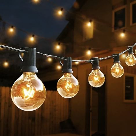 Guirlande lumineuse extérieure de 7,6 mètres, ampoules G40 étanches et connectables, à suspendre, pour terrasse, porche, balcon, décoration de fête, douille E12, noire (1/5)
