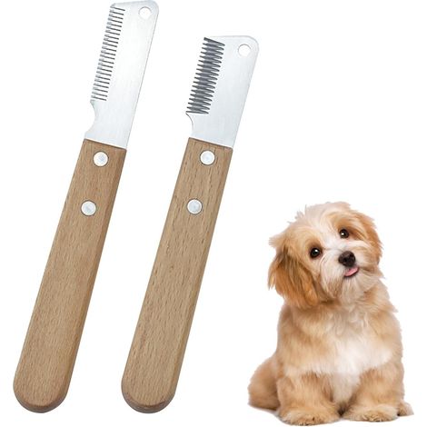 Set bestehend aus 2 Hundeschermessern, einem Tierrasurkamm, einem Kamm mit Holzgriff und Pflegeutensilien für Hunde und Katzen