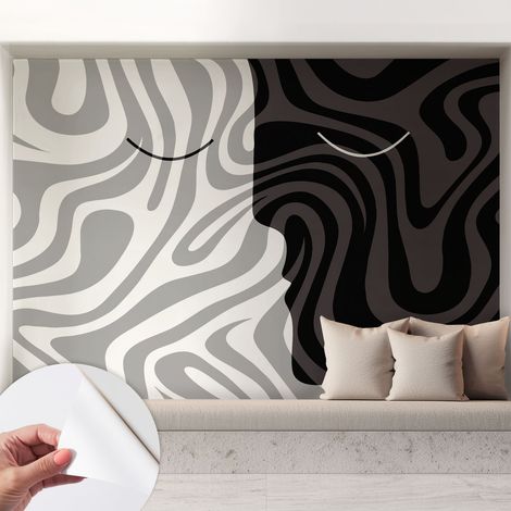 Papier peint autocollant à motifs décoratifs pour salon chambre et bureau Décoration murale élégante avec colle Visages abstraits 208x146 cm (1/5)