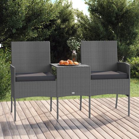 INLIFE Canapé jardin 2 places et table basse Résine tressée Anthracite (1/5)