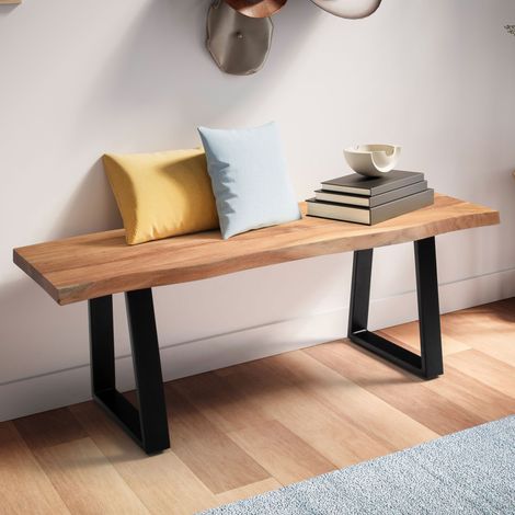 Banc 2 places pieds U 120x40x45,5 cm en acacia naturel et métal noir