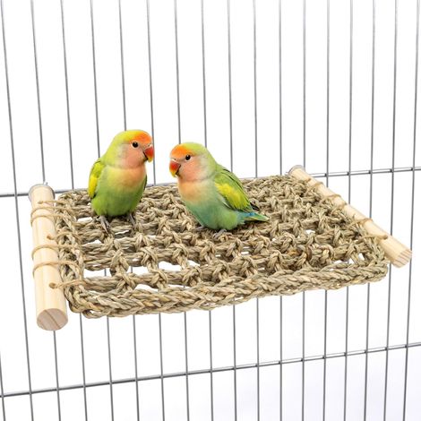 Plataforma para loros natural tejida a mano, percha de madera maciza para trepar, masticar y descansar, accesorios para jaulas de pájaros para periquitos, cotorras y agapornis (1/5)