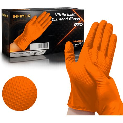 Guanti da detailing in nitrile resistenti, 50 pezzi, arancione diamante, taglia XL