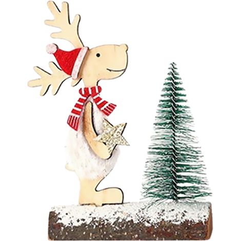 (Chapeau rouge et vêtements blancs) Décoration de Noël en bois de cèdre, figurine de renne à exposer à la fenêtre, cadeau de Noël (1/2)