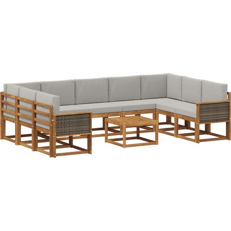 Set di divani da esterno 10 pcs Naturale e Grigio Chiaro vidaXL (1/5)