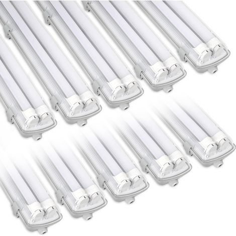 Wolketon 10X Réglette LED étanche pour Tube LED T8 Réglette lumineuse LED IP65 150cm 2 x 24W Blanc neutre