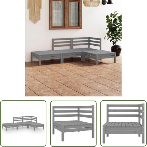 The Living Store Salon de jardin 4 pcs Gris Bois de pin massif - Salon De Jardin - Mobilier De Jardin - Set De Salon De Jardin - Meubles En Bois - Bois De Pin (1/5)