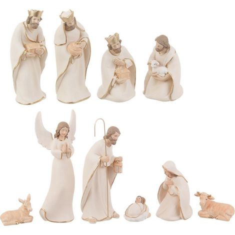 Statuine grandi natività "Celestial" per presepe natalizio in poliresina bianco 10 figure