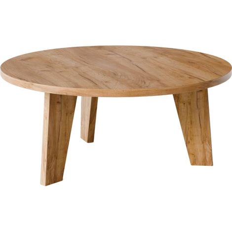 Table basse ronde ELLA Ø90 cm – Plateau stratifié résistant aux rayures – Base en pieds trapézoïdaux – Certification FSC pour matériaux responsables (1/3)