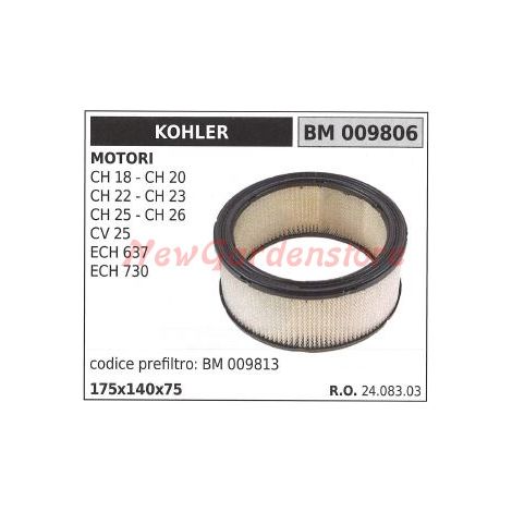 Filtro aria KOHLER trattorino rasaerba CH 16 20 22 23 26 26 CV 25 ECH 637 009806
