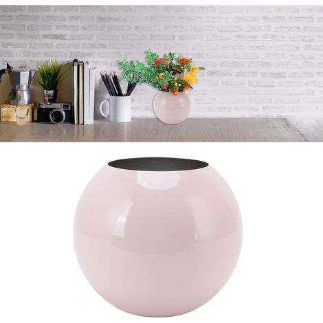 Vase rond rose de style nordique moderne en acier inoxydable, petit vase à fleurs décoratif pour salon ou bureau. (1/5)